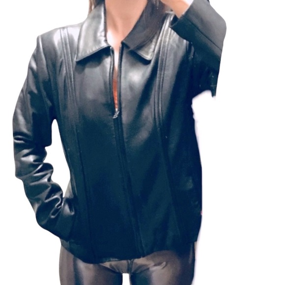 JONES WEAR SPORT lined leather bikercore baddie aesthetic jacket black M - Picture 2 of 11